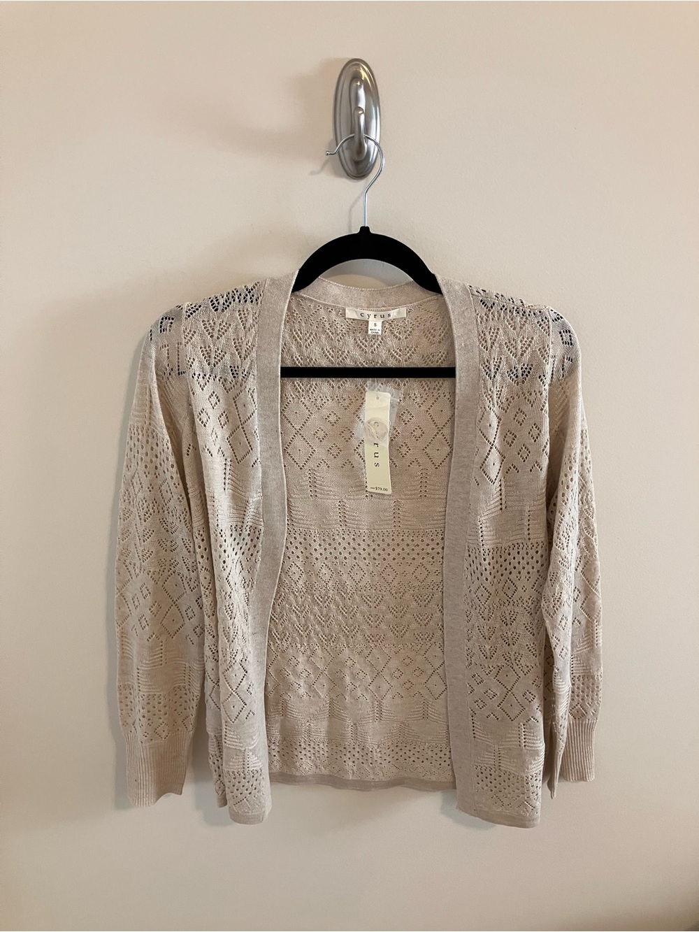 NWT Cyrus Pointelle Cardigan Sweater in Creme (Beige) Small
